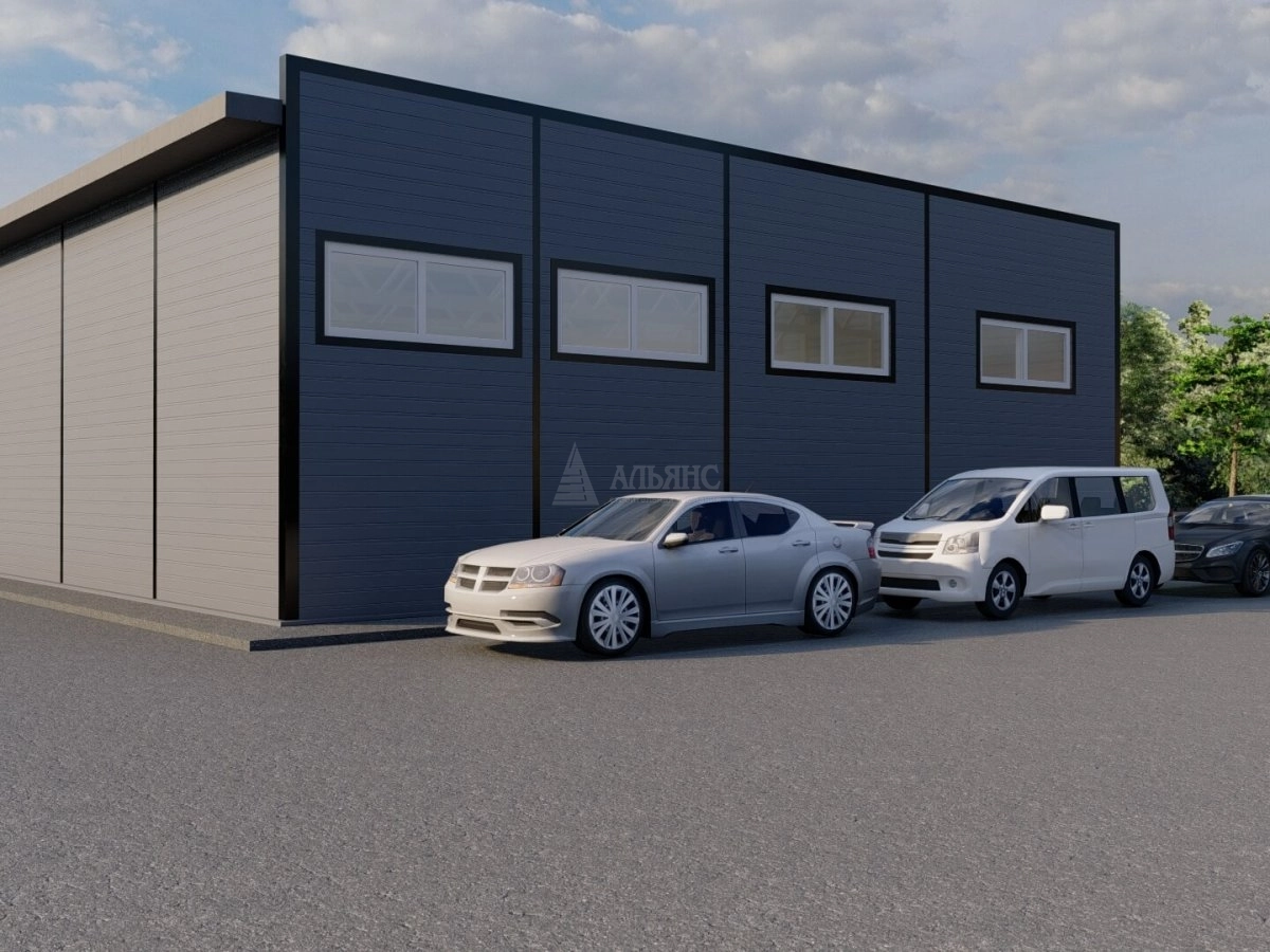 3D визуализация Гараж для грузовых автомобилей из сэндвич панелей - фото 1